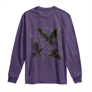 Flying Raven Crow Long Sleeve Shirt Black Bird Gothic Occult Cyber Y2K Dark Academia Ravens Graphic