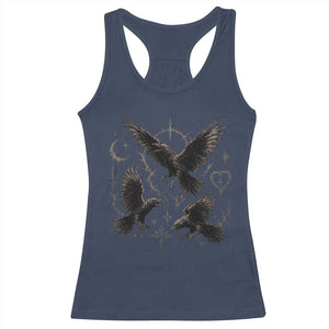 Flying Raven Crow Racerback Tank Top Black Bird Gothic Occult Cyber Y2K Dark Academia Ravens Graphic