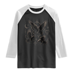 Flying Raven Crow Raglan Shirt Black Bird Gothic Occult Cyber Y2K Dark Academia Ravens Graphic