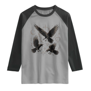 Flying Raven Crow Raglan Shirt Black Bird Gothic Occult Cyber Y2K Dark Academia Ravens Graphic