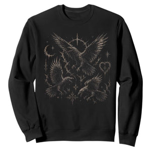 Flying Raven Crow Sweatshirt Black Bird Gothic Occult Cyber Y2K Dark Academia Ravens Graphic