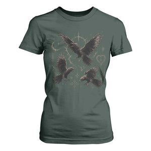 Flying Raven Crow T Shirt For Women Black Bird Gothic Occult Cyber Y2K Dark Academia Ravens Graphic