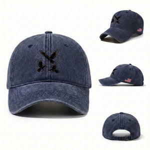 Flying Raven Crow Washed Cotton Baseball Cap Black Bird Gothic Occult Cyber Y2K Dark Academia Ravens Graphic