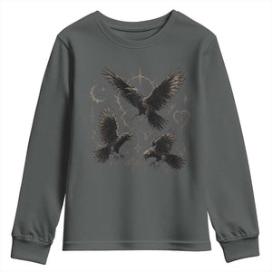 Flying Raven Crow Youth Sweatshirt Black Bird Gothic Occult Cyber Y2K Dark Academia Ravens Graphic