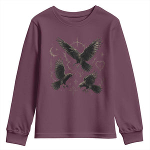 Flying Raven Crow Youth Sweatshirt Black Bird Gothic Occult Cyber Y2K Dark Academia Ravens Graphic