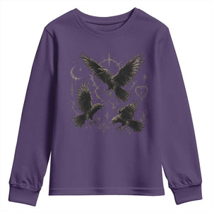 Flying Raven Crow Youth Sweatshirt Black Bird Gothic Occult Cyber Y2K Dark Academia Ravens Graphic