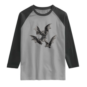 Three Bats Y2k Raglan Shirt Vintage 90s Style Bat Gothic Occult Halloween Bat Graphic