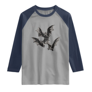 Three Bats Y2k Raglan Shirt Vintage 90s Style Bat Gothic Occult Halloween Bat Graphic