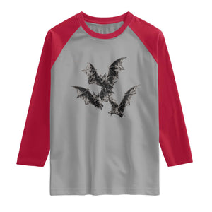 Three Bats Y2k Raglan Shirt Vintage 90s Style Bat Gothic Occult Halloween Bat Graphic