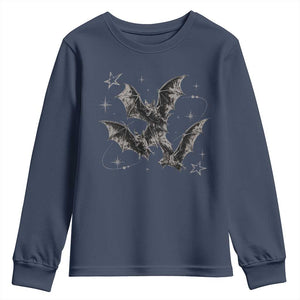 Three Bats Y2k Youth Sweatshirt Vintage 90s Style Bat Gothic Occult Halloween Bat Graphic