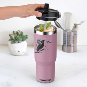 Skeleton Hand Boop Raven Flip Straw Tumbler Funny Spooky Halloween Crow Moon Graphic