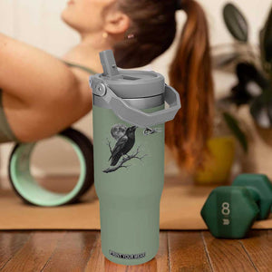 Skeleton Hand Boop Raven Flip Straw Tumbler Funny Spooky Halloween Crow Moon Graphic