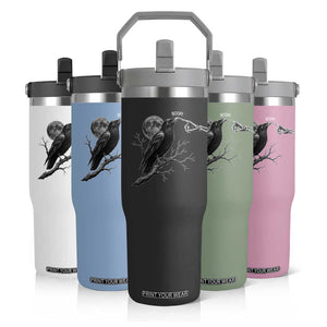 Skeleton Hand Boop Raven Flip Straw Tumbler Funny Spooky Halloween Crow Moon Graphic