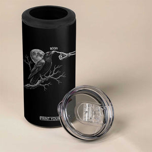 Skeleton Hand Boop Raven 4 in 1 Can Cooler Tumbler Funny Spooky Halloween Crow Moon Graphic