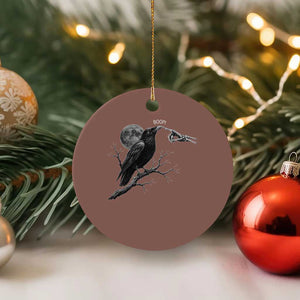 Skeleton Hand Boop Raven Ceramic Ornament Funny Spooky Halloween Crow Moon Graphic