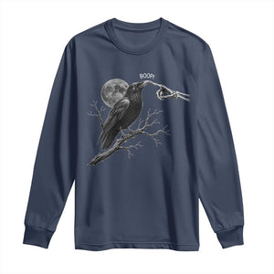 Skeleton Hand Boop Raven Long Sleeve Shirt Funny Spooky Halloween Crow Moon Graphic
