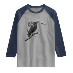 Skeleton Hand Boop Raven Raglan Shirt Funny Spooky Halloween Crow Moon Graphic