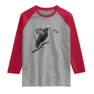 Skeleton Hand Boop Raven Raglan Shirt Funny Spooky Halloween Crow Moon Graphic