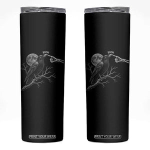 Skeleton Hand Boop Raven Skinny Tumbler Funny Spooky Halloween Crow Moon Graphic