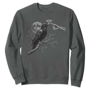 Skeleton Hand Boop Raven Sweatshirt Funny Spooky Halloween Crow Moon Graphic