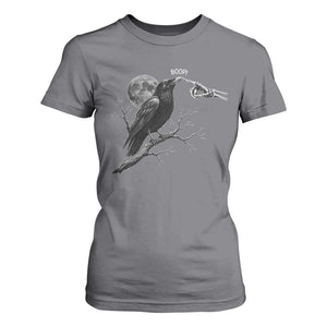 Skeleton Hand Boop Raven T Shirt For Women Funny Spooky Halloween Crow Moon Graphic