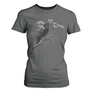 Skeleton Hand Boop Raven T Shirt For Women Funny Spooky Halloween Crow Moon Graphic