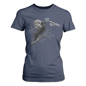Skeleton Hand Boop Raven T Shirt For Women Funny Spooky Halloween Crow Moon Graphic