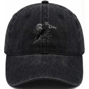 Skeleton Hand Boop Raven Washed Cotton Baseball Cap Funny Spooky Halloween Crow Moon Graphic