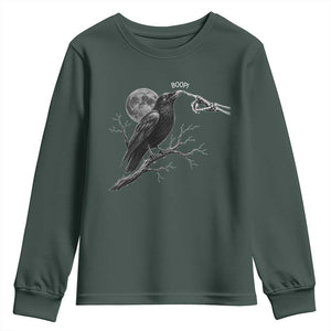 Skeleton Hand Boop Raven Youth Sweatshirt Funny Spooky Halloween Crow Moon Graphic