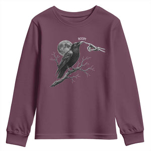 Skeleton Hand Boop Raven Youth Sweatshirt Funny Spooky Halloween Crow Moon Graphic