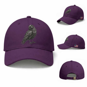 Curious Raven Crow Baseball Cap Vintage Dark Academia Gothic Black Bird Graphic