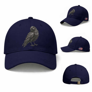 Curious Raven Crow Baseball Cap Vintage Dark Academia Gothic Black Bird Graphic