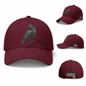 Curious Raven Crow Baseball Cap Vintage Dark Academia Gothic Black Bird Graphic