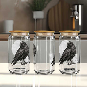 Curious Raven Crow Glass Can Vintage Dark Academia Gothic Black Bird Graphic