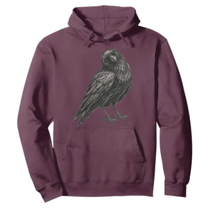 Curious Raven Crow Hoodie Vintage Dark Academia Gothic Black Bird Graphic