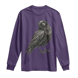 Curious Raven Crow Long Sleeve Shirt Vintage Dark Academia Gothic Black Bird Graphic