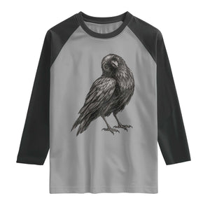 Curious Raven Crow Raglan Shirt Vintage Dark Academia Gothic Black Bird Graphic