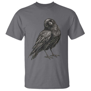 Curious Raven Crow T Shirt Vintage Dark Academia Gothic Black Bird Graphic