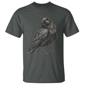 Curious Raven Crow T Shirt Vintage Dark Academia Gothic Black Bird Graphic