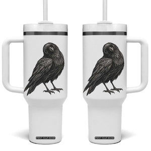 Curious Raven Crow Tumbler With Handle Vintage Dark Academia Gothic Black Bird Graphic