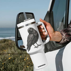 Curious Raven Crow Tumbler With Handle Vintage Dark Academia Gothic Black Bird Graphic