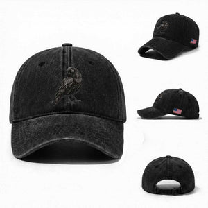 Curious Raven Crow Washed Cotton Baseball Cap Vintage Dark Academia Gothic Black Bird Graphic