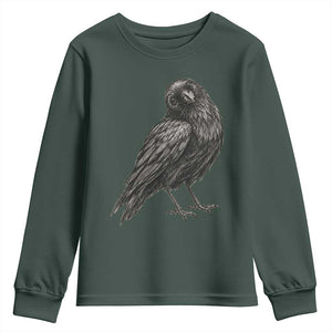 Curious Raven Crow Youth Sweatshirt Vintage Dark Academia Gothic Black Bird Graphic