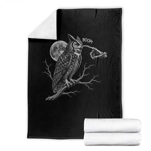 Skeleton Hand Boop Owl Throw Blanket Funny Spooky Halloween Moon Graphic