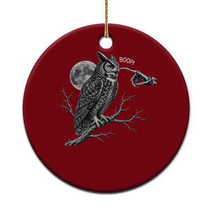 Skeleton Hand Boop Owl Ceramic Ornament Funny Spooky Halloween Moon Graphic