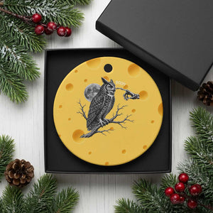Skeleton Hand Boop Owl Ceramic Ornament Funny Spooky Halloween Moon Graphic