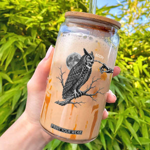 Skeleton Hand Boop Owl Glass Can Funny Spooky Halloween Moon Graphic