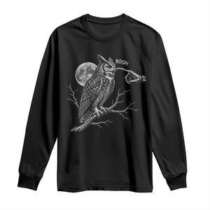 Skeleton Hand Boop Owl Long Sleeve Shirt Funny Spooky Halloween Moon Graphic