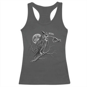 Skeleton Hand Boop Owl Racerback Tank Top Funny Spooky Halloween Moon Graphic
