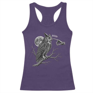 Skeleton Hand Boop Owl Racerback Tank Top Funny Spooky Halloween Moon Graphic